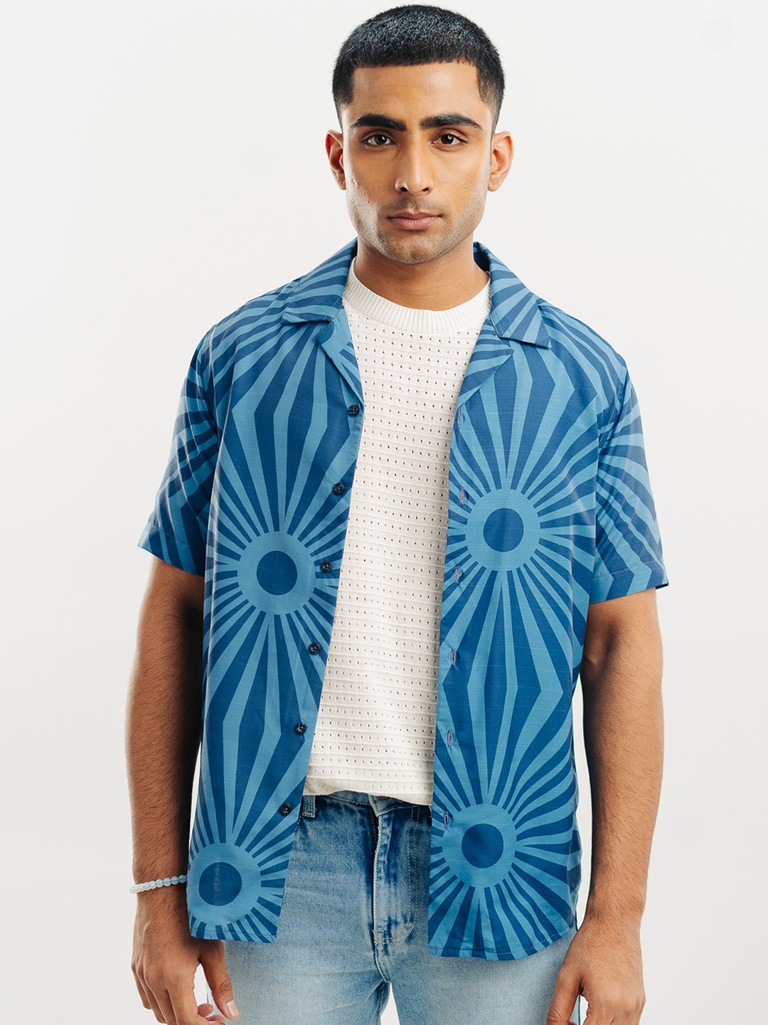 

FREAKINS Printed Opaque Cotton Casual Shirt, Blue