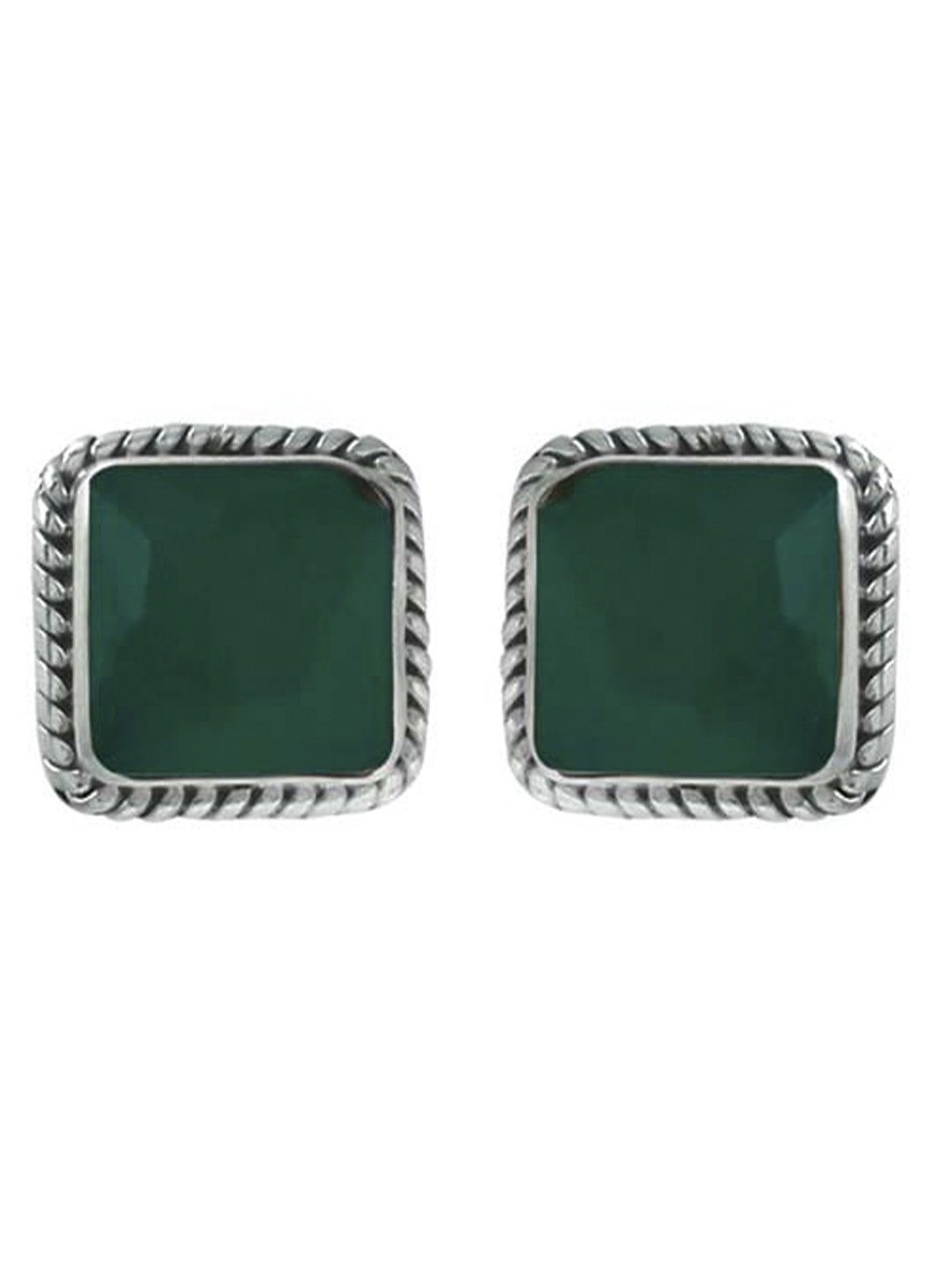 

Abhooshan 92.5 Sterling Silver Geometric Emerald Studded Studs Earrings