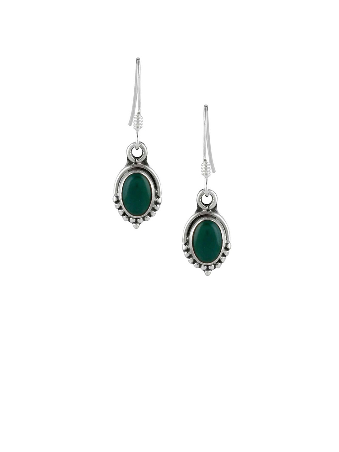 

Abhooshan 92.5 Sterling Silver Onyx-Studded Contemporary Dangler Drop Earrings, Green