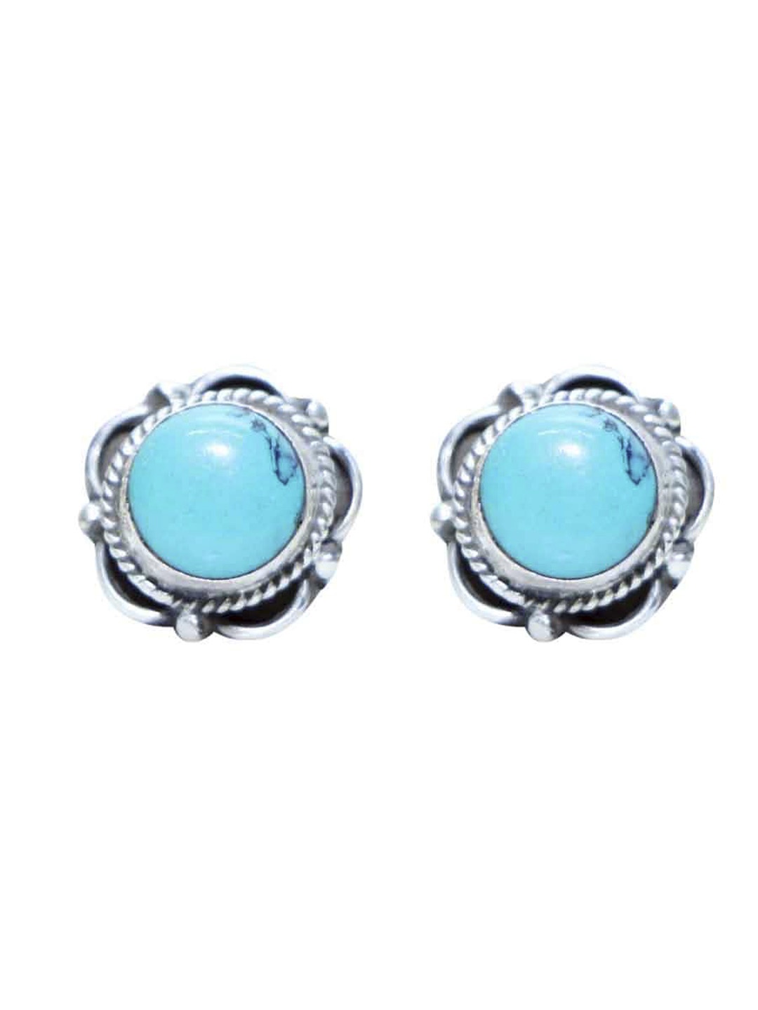 

Abhooshan 92.5 Sterling Silver Turquoise Oxidised Contemporary Studs Earrings, Turquoise blue