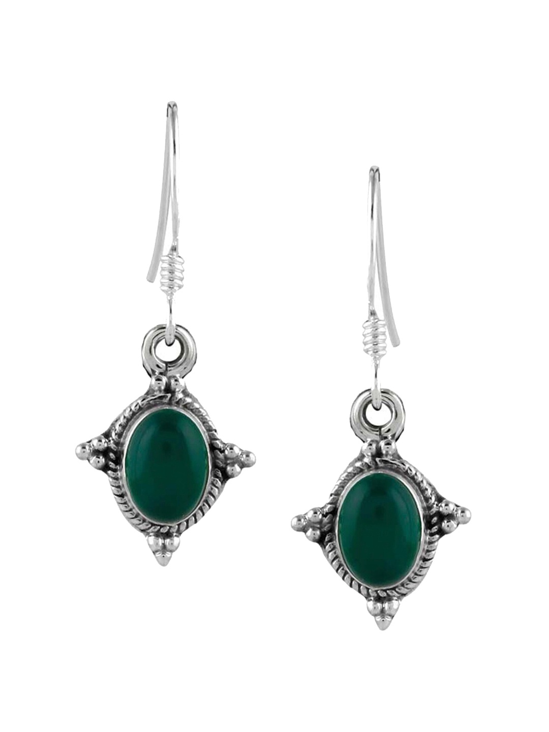 

Abhooshan Onyx 92.5 Sterling Silver Contemporary Drop Earrings, Green