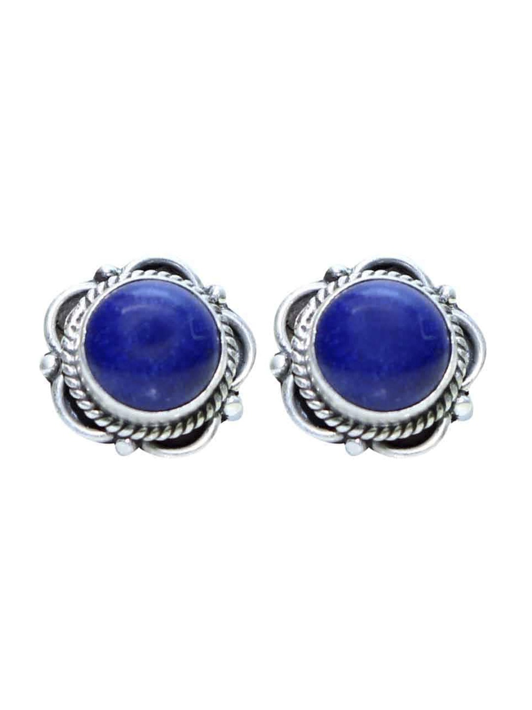 

Abhooshan Pure 92.5 Sterling Silver Lapis Lazuli-Studded Contemporary Studs Earrings