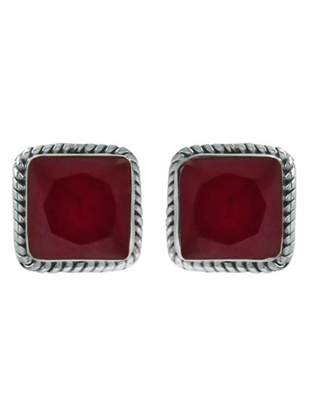 

Abhooshan Faux Ruby 92.5 Sterling Silver Contemporary Studs Earrings, Red