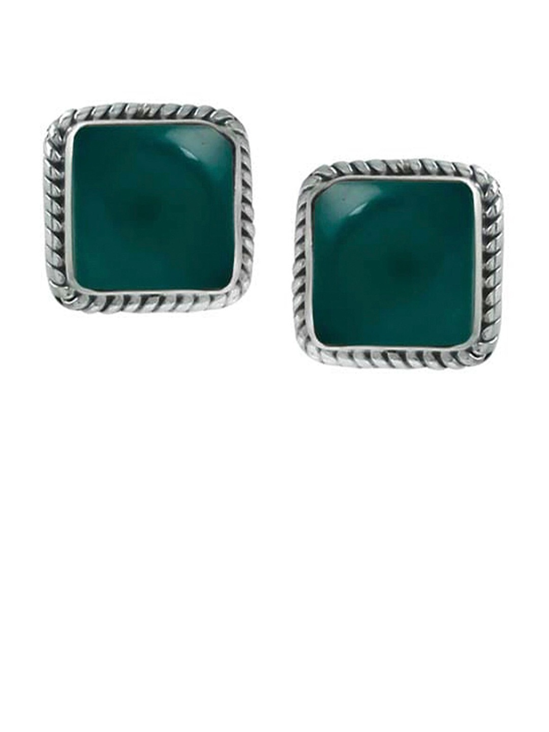 

Abhooshan 92.5 Sterling Silver Geometric Onyx Studded Studs Earrings, Green