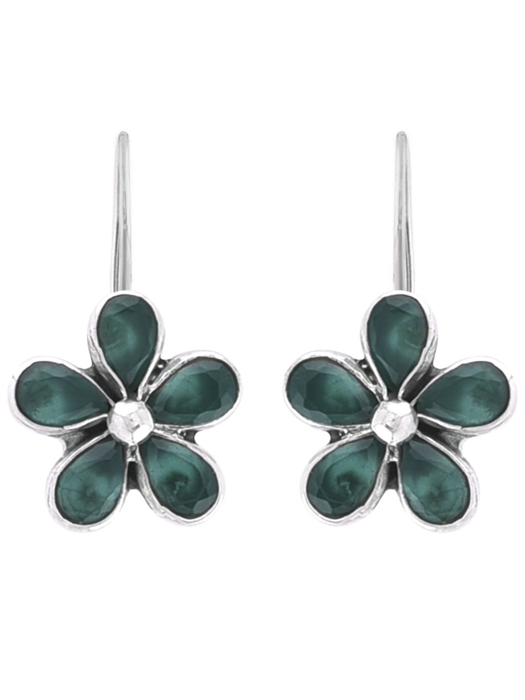 

Abhooshan Sterling Silver Emerald Contemporary Drop Earrings