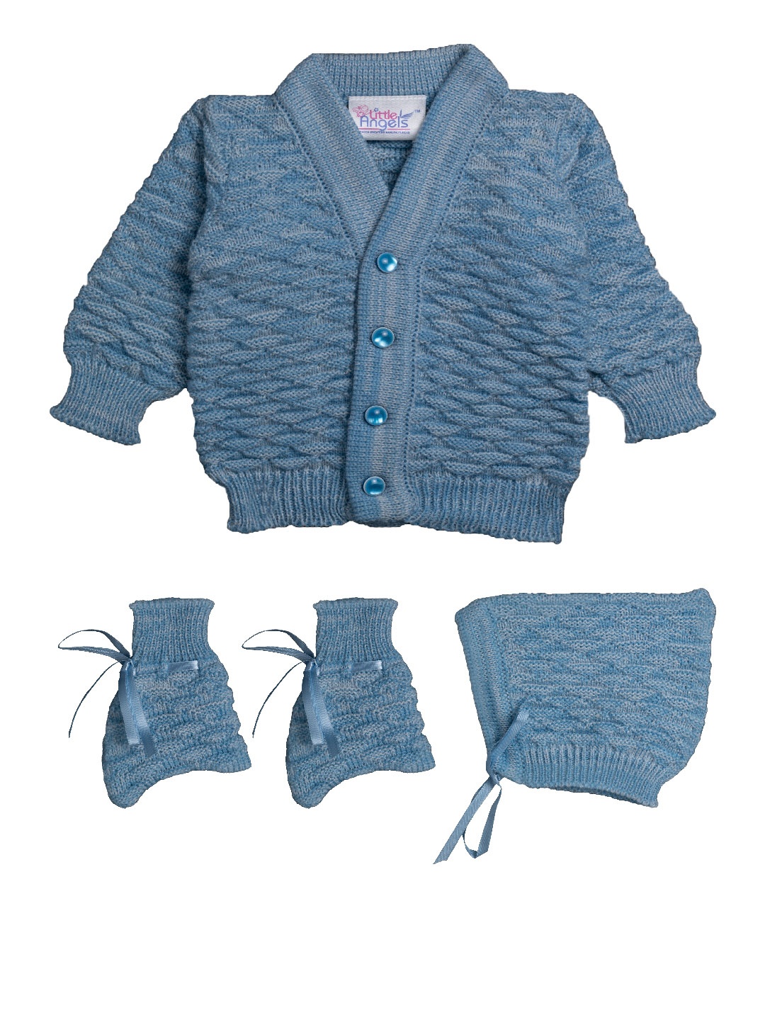 

Little Angels Kids V Neck Long Sleeves Cable Knit Sweater with Cap & Socks, Blue
