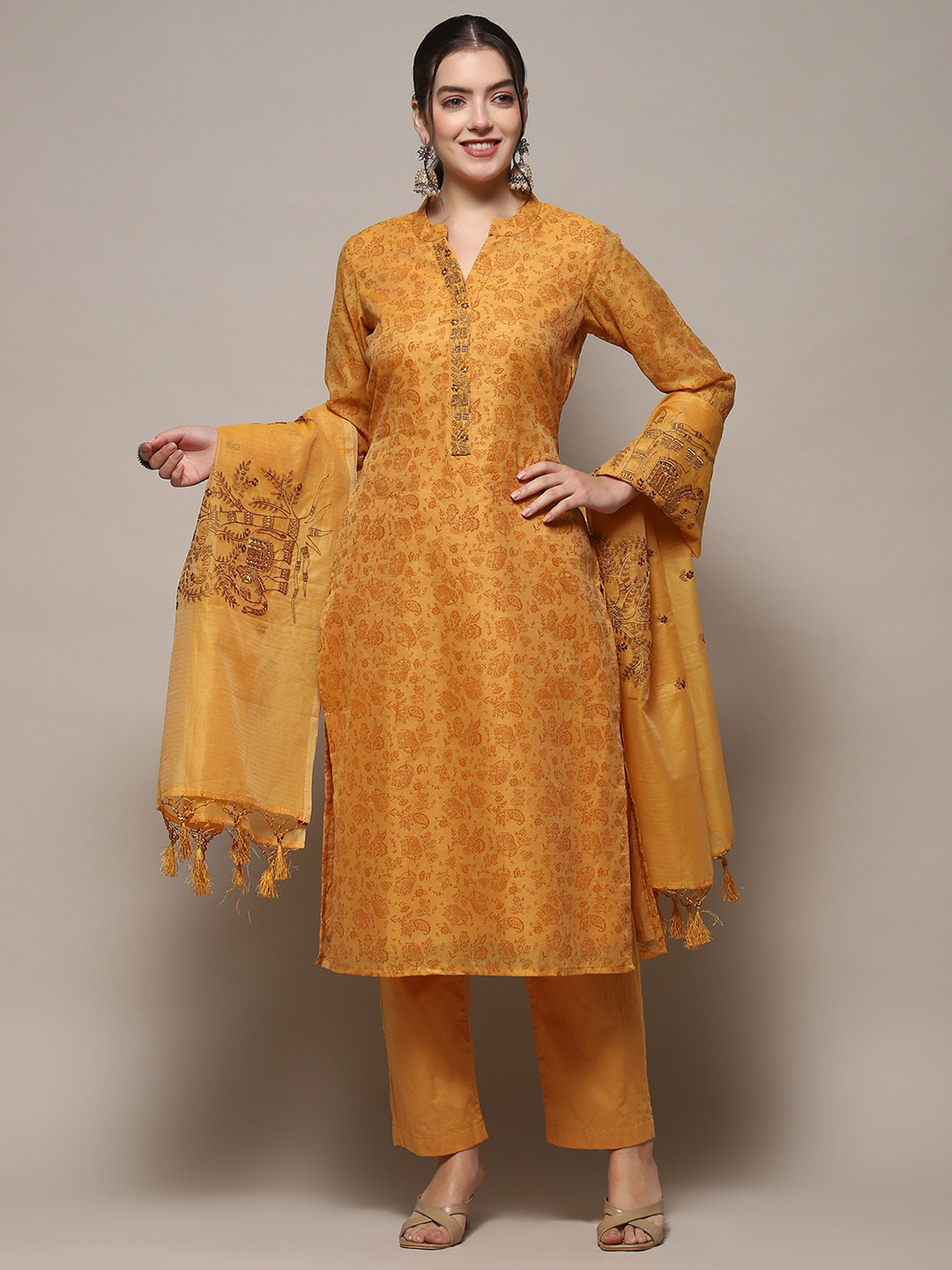 

Biba Floral Printed Unstitched Dress Material, Yellow