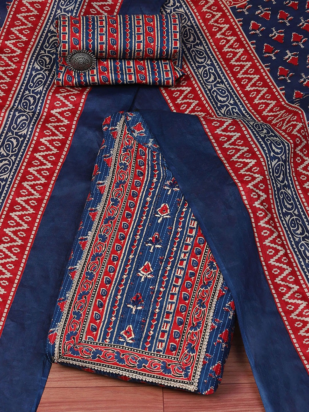 

Biba Ethnic Motifs Printed Unstitched Dress Material, Blue
