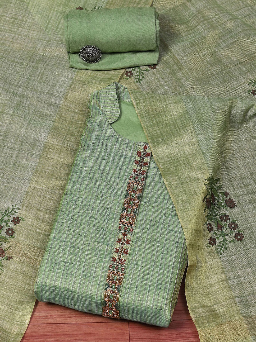 

Biba Green Printed Unstitched Dress Material