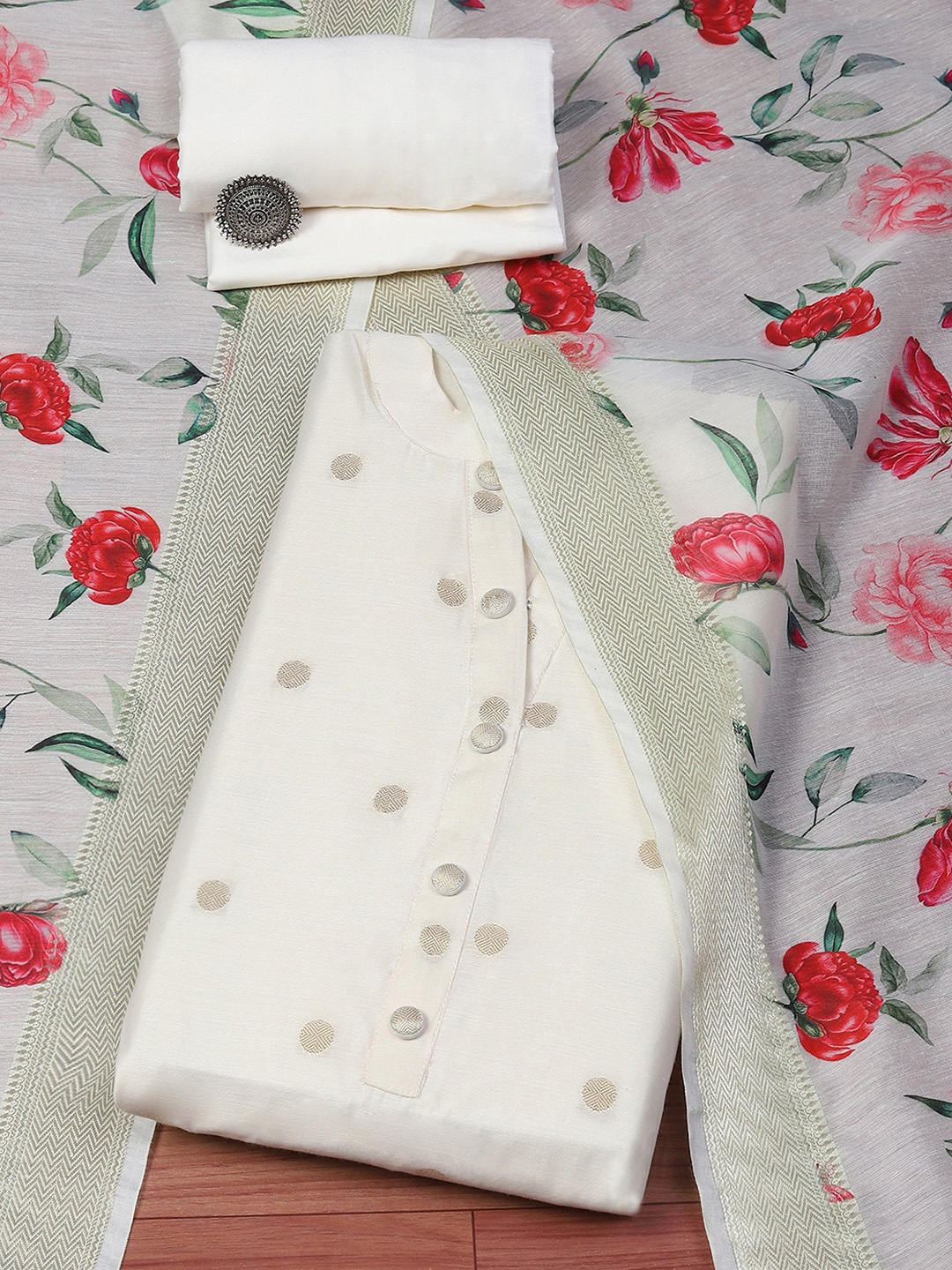 

Biba Off White & Red Printed Unstitched Dress Material