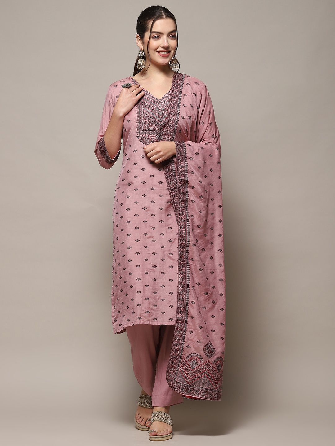 

Biba Pink & Black Printed Unstitched Dress Material