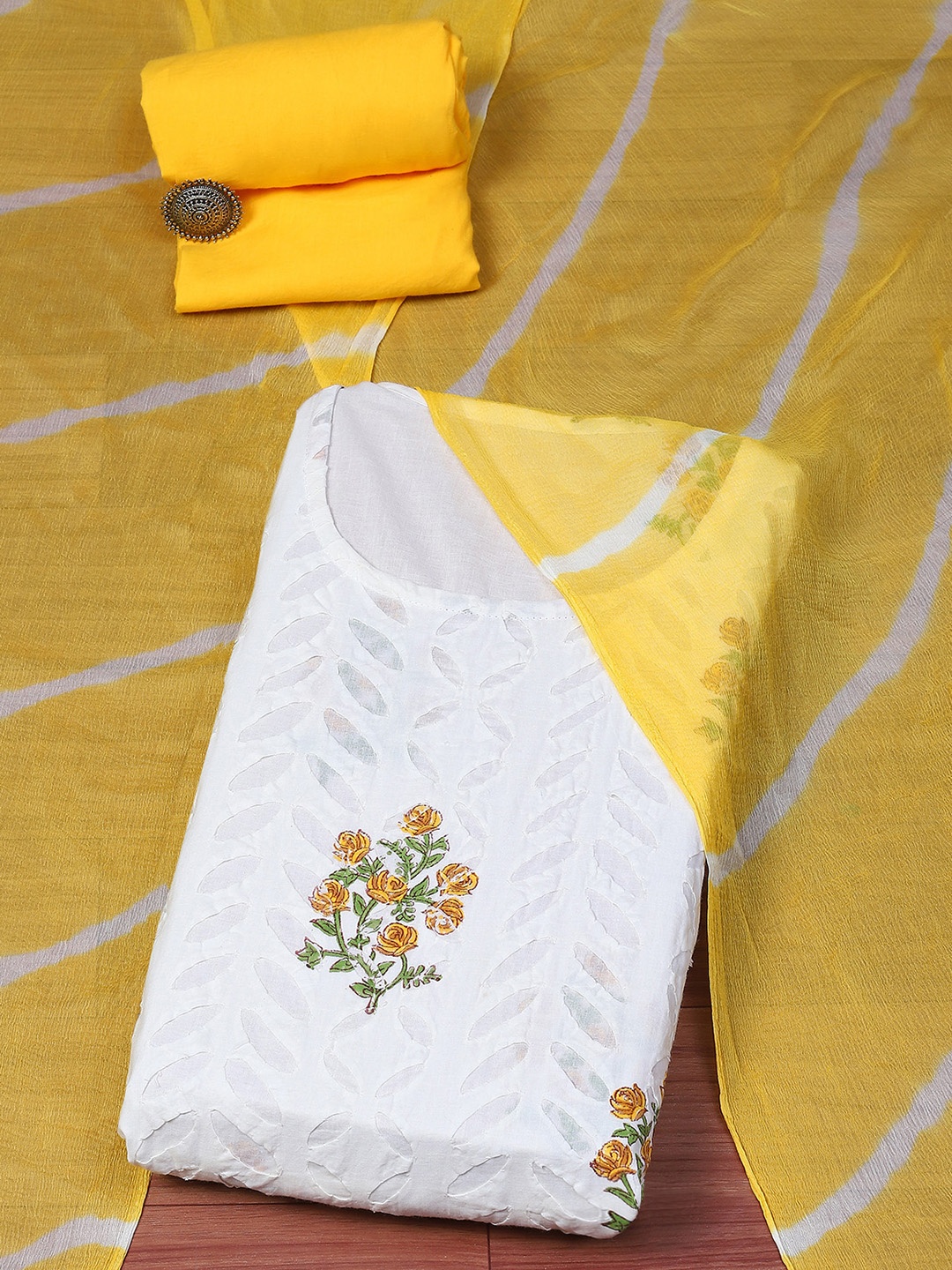 

Biba Printed Cotton Unstitched Dress Material, Yellow