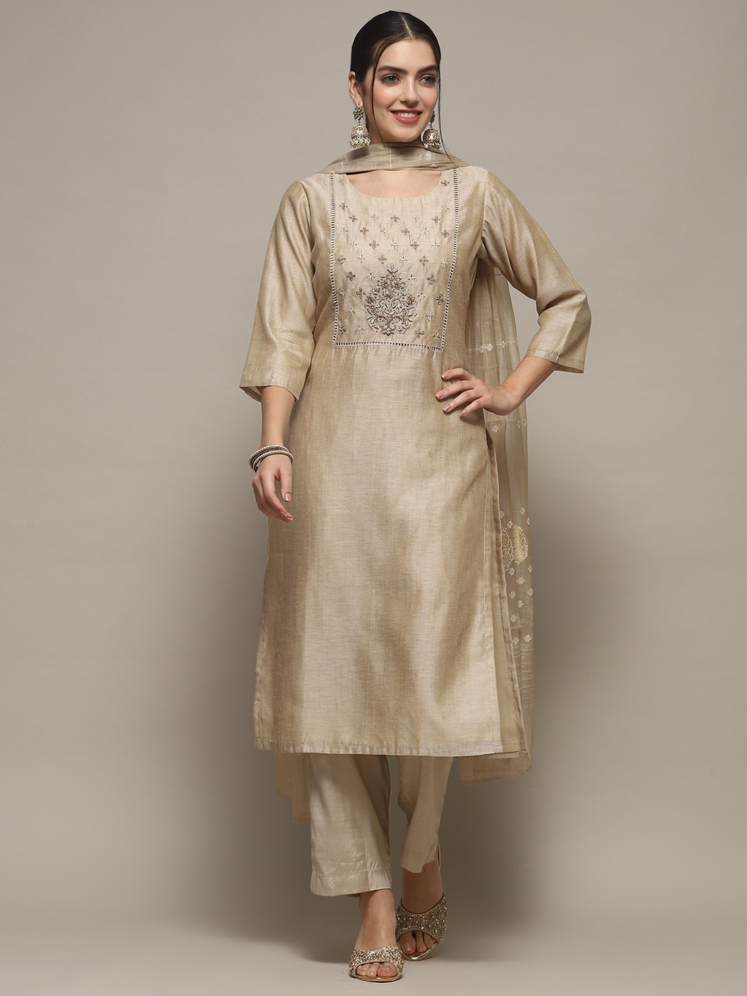 

Biba Printed Cotton Unstitched Dress Material, Off white