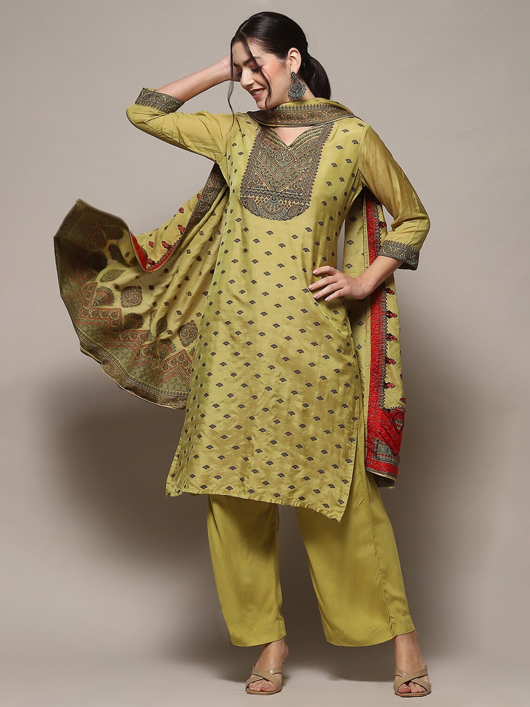 

Biba Ethnic Motifs Printed Cotton Unstitched Dress Material, Mustard