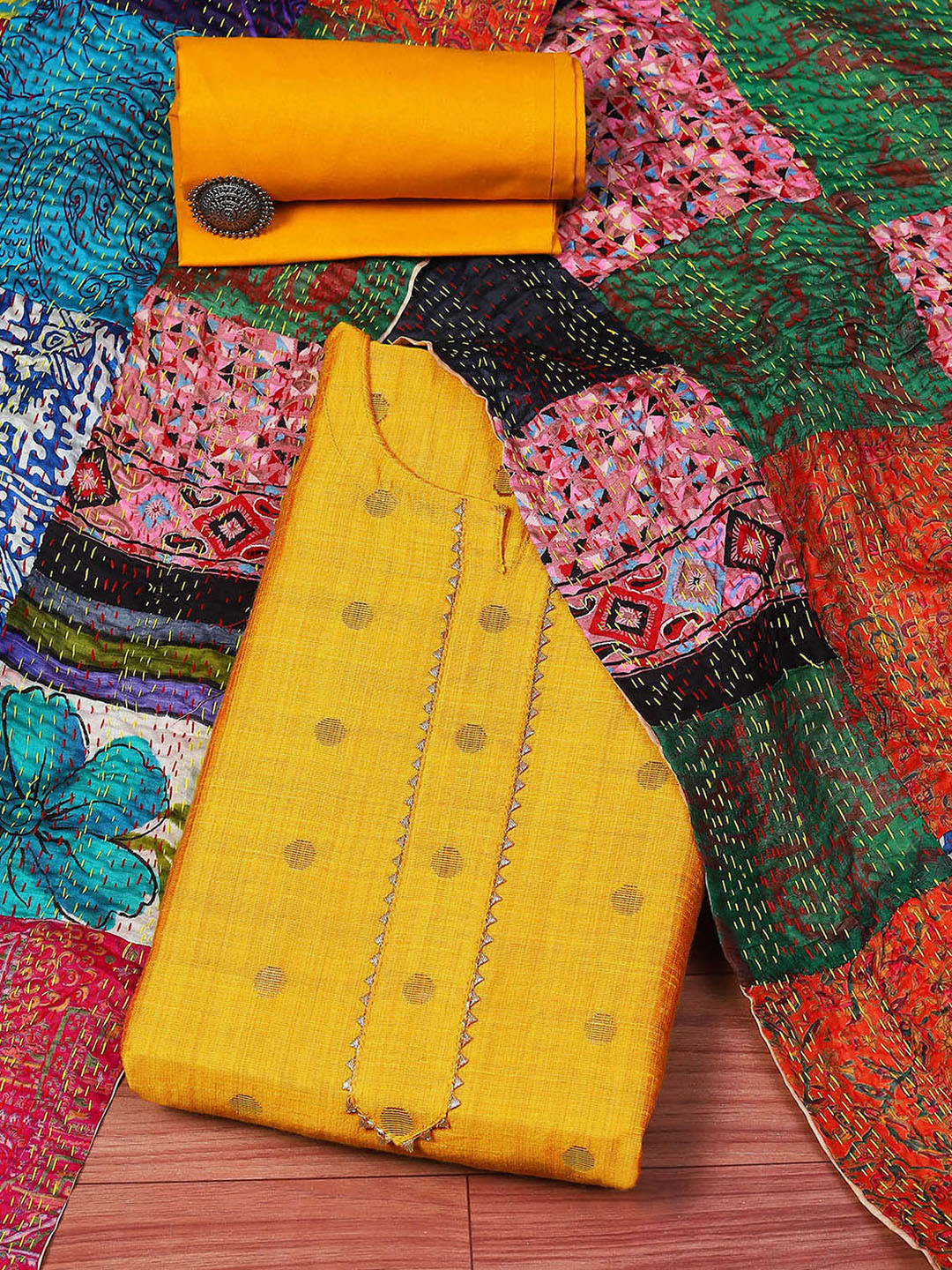 

Biba Ethnic Motifs Gotta Patti Unstitched Dress Material, Yellow