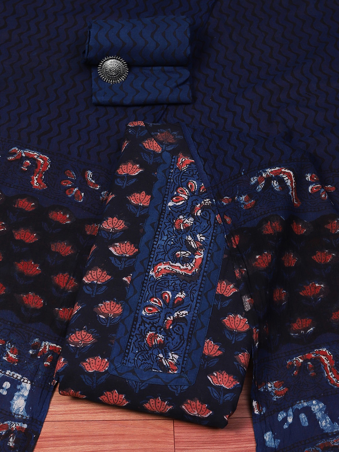 

Biba Floral Printed Unstitched Dress Material, Blue