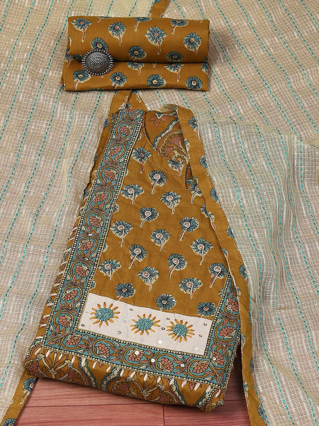 

Biba Ethnic Motifs Printed Sequinned Unstitched Dress Material, Mustard