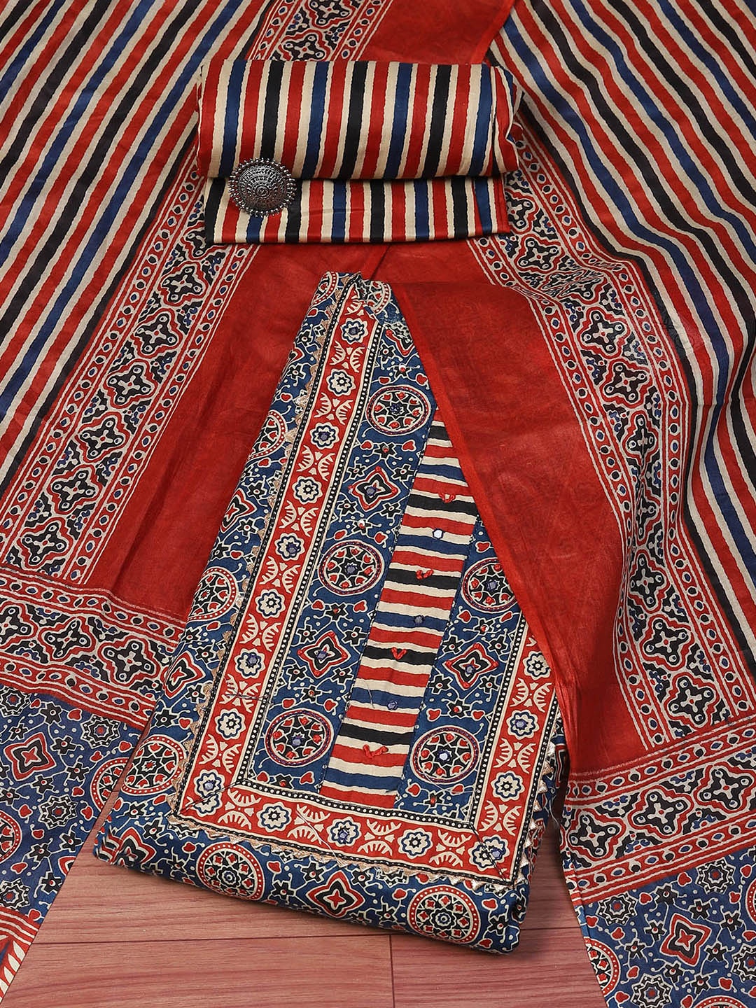 

Biba Ethnic Motifs Printed Unstitched Dress Material, Blue