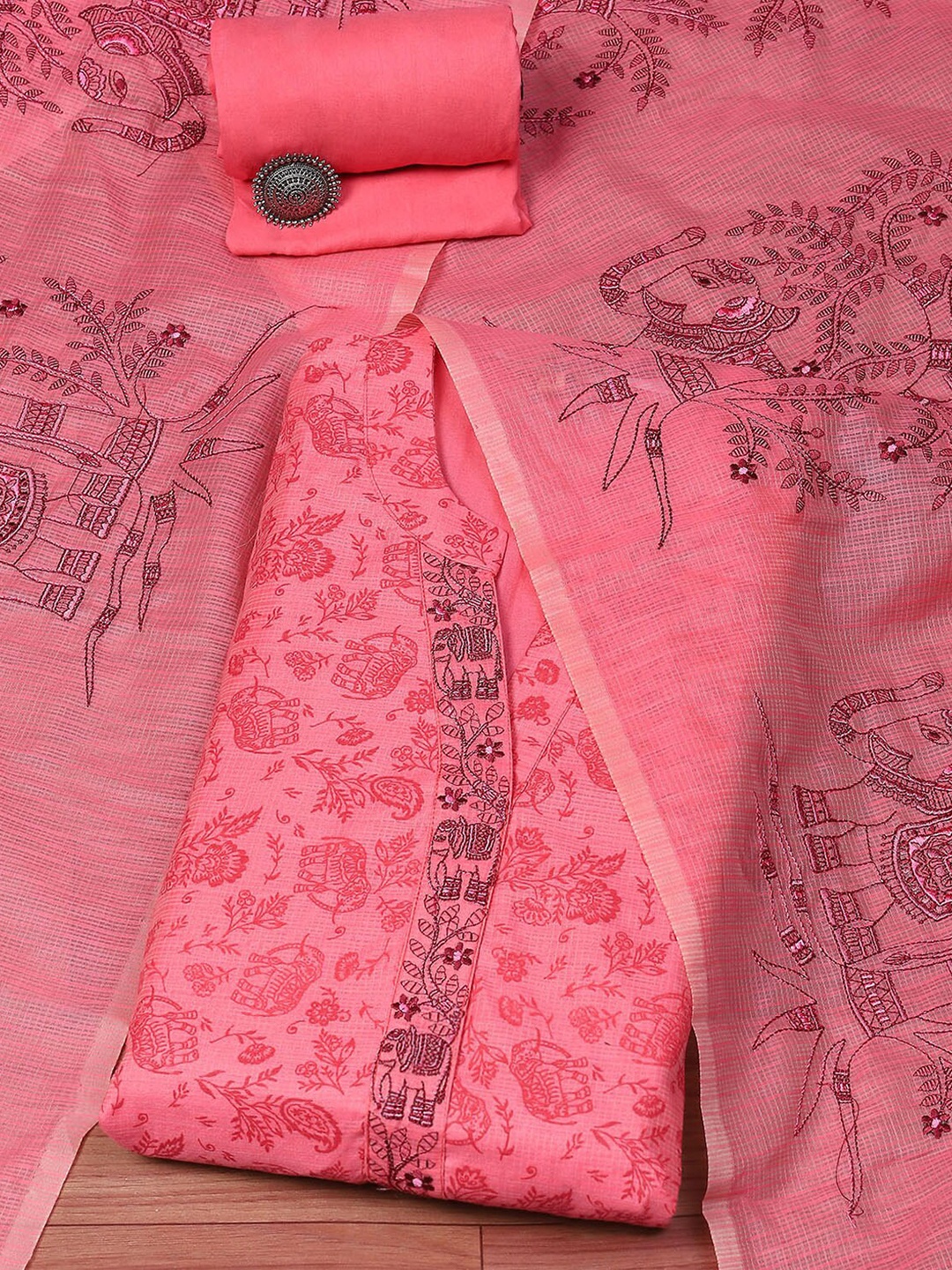

Biba Floral Printed Unstitched Dress Material, Pink