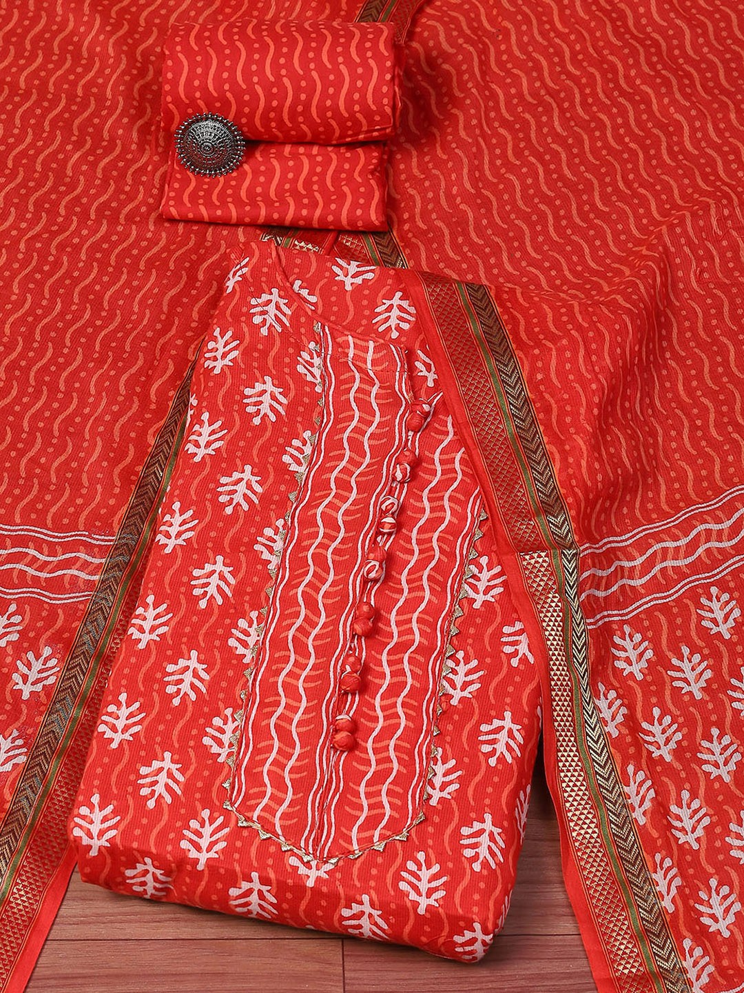 

Biba Floral Printed Unstitched Dress Material, Rust