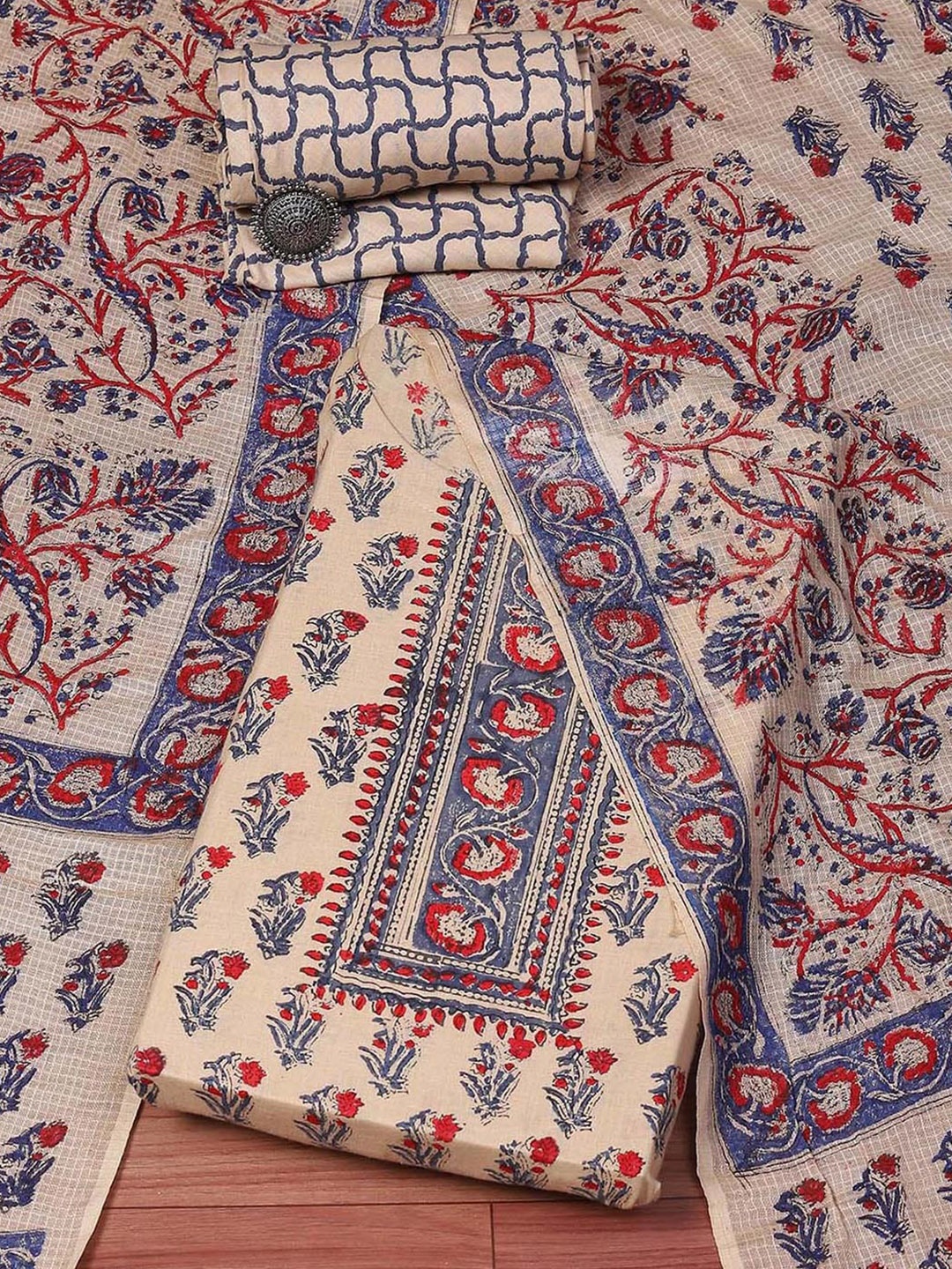 

Biba Ethnic Motifs Printed Cotton Unstitched Dress Material, Grey