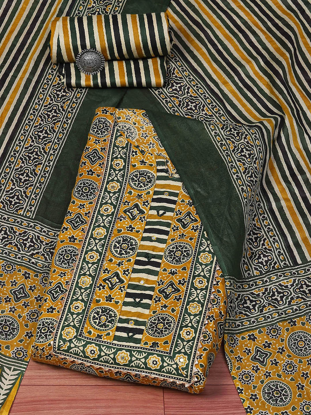 

Biba Ethnic Motifs Printed Unstitched Dress Material, Yellow