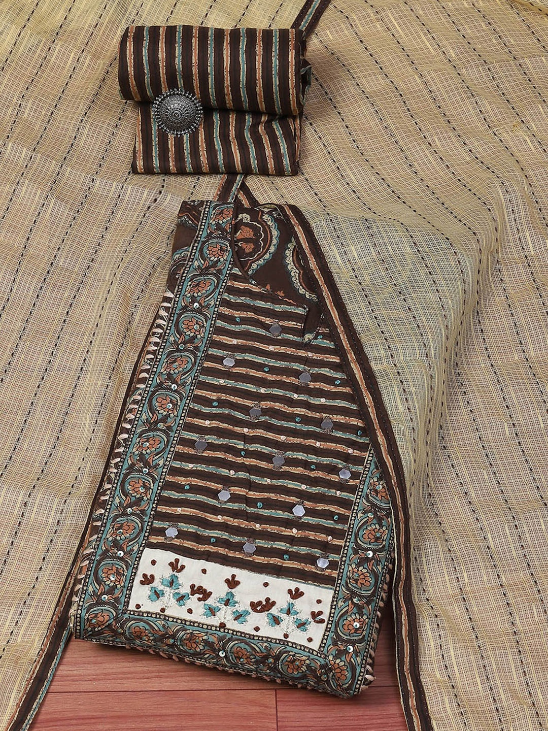 

Biba Ethnic Motifs Printed Cotton Unstitched Dress Material, Grey
