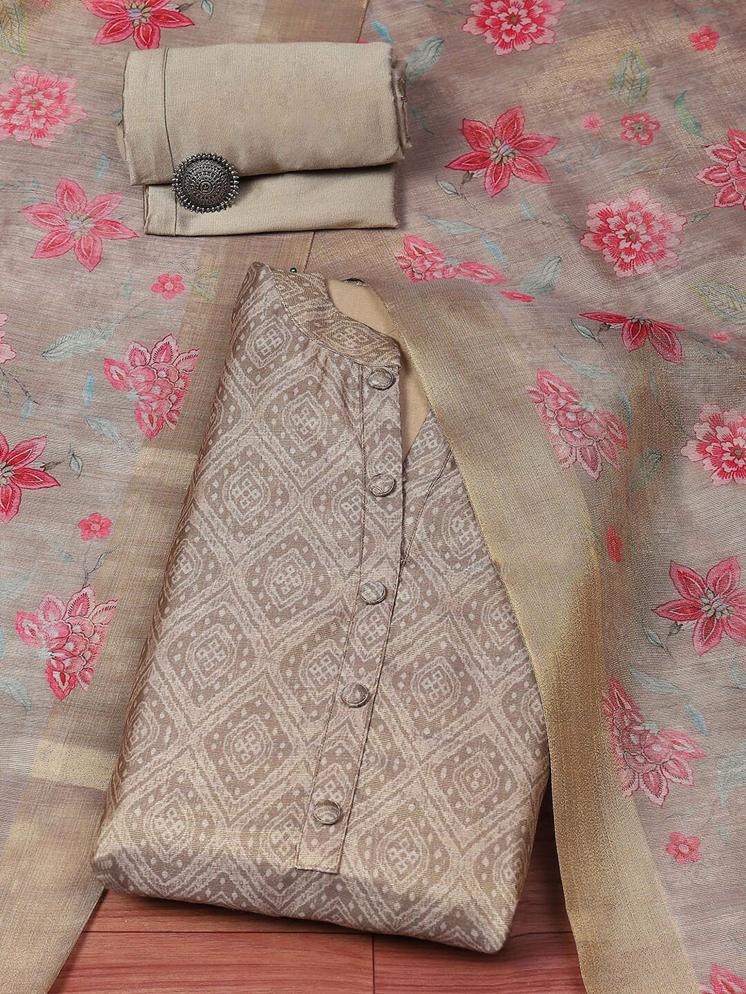 

Biba Ethnic Motifs Printed Unstitched Dress Material, Beige