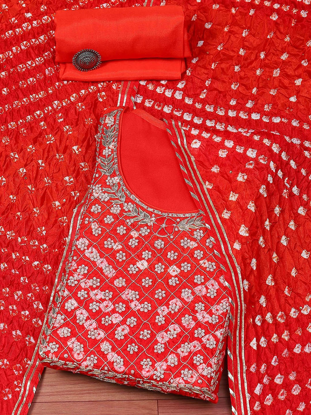 

Biba Bandhani Printed Gotta Patti Unstitched Dress Material, Orange