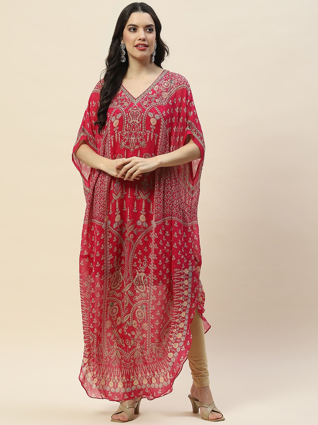 

Meena Bazaar Ethnic Motifs Printed Kaftan Kurta, Pink