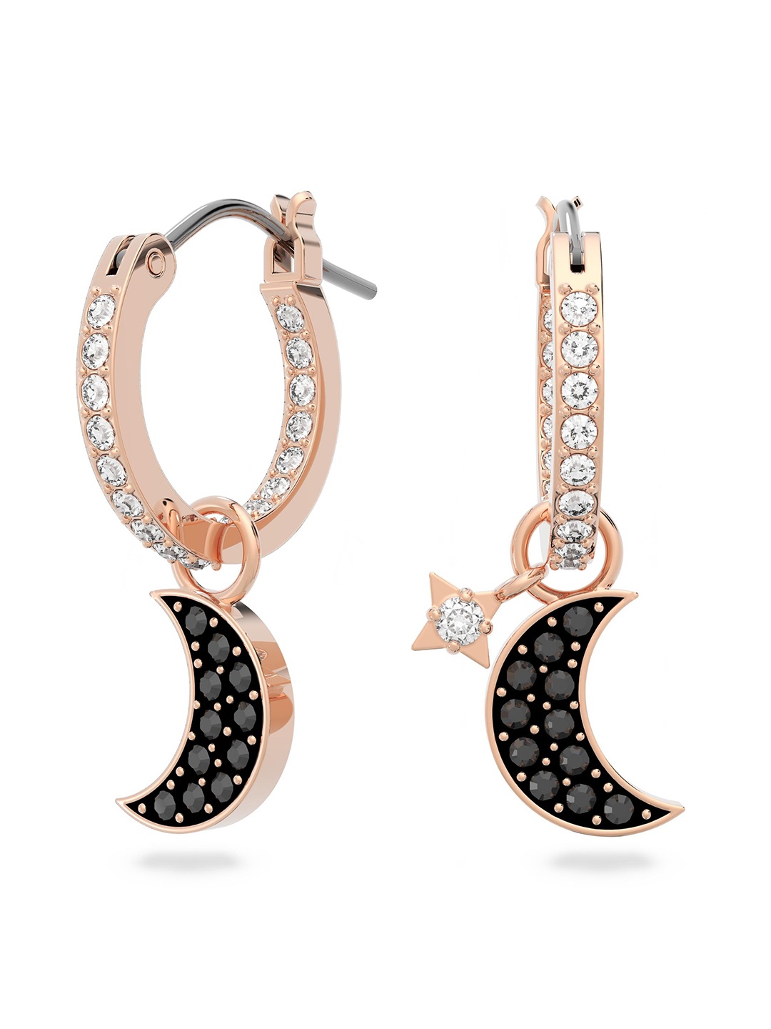 

SWAROVSKI SWA SYMBOL:PE MINI HOOP MOON JET/CRY/ROS, Rose gold