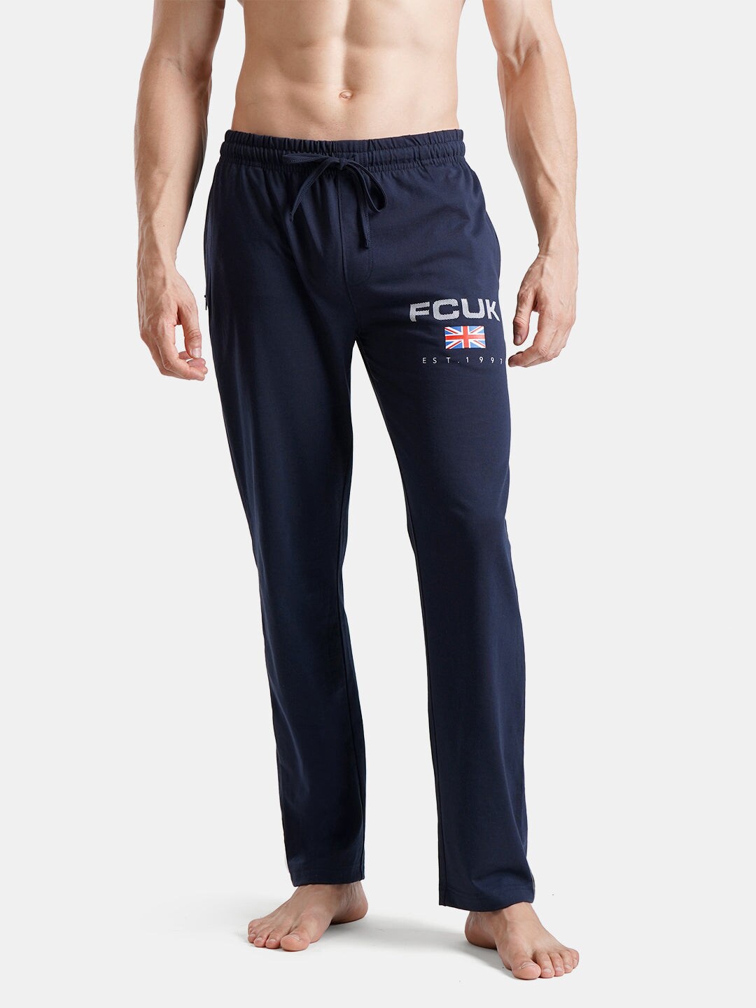 

FCUK Men Cotton Mid-Rise Antimicrobial Lounge Pant, Navy blue