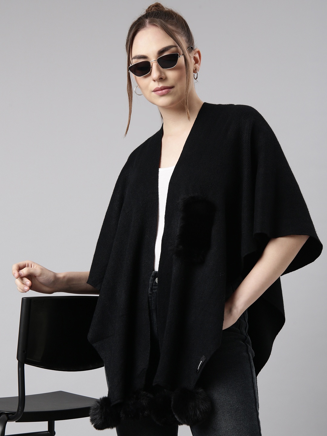 

SHOWOFF Shawl Collar Front Open Sweater, Black