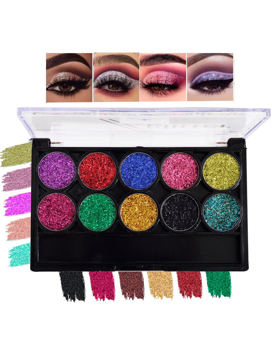 

Adbeni Ultimate 10 Pigmented Glitter Colors Eyeshadow Palette - 60g - Shade 01, Pink