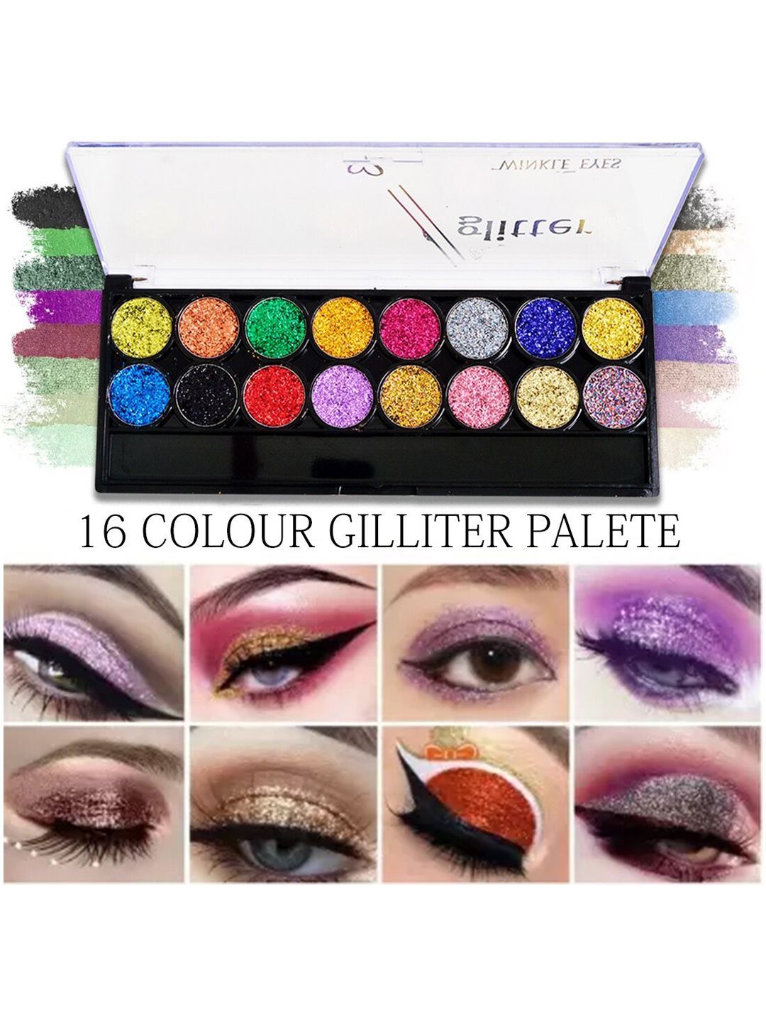 

Adbeni Ultimate 16 Pigmented Glitter Colors Eyeshadow Palette - 60g - Shade 01, Multi