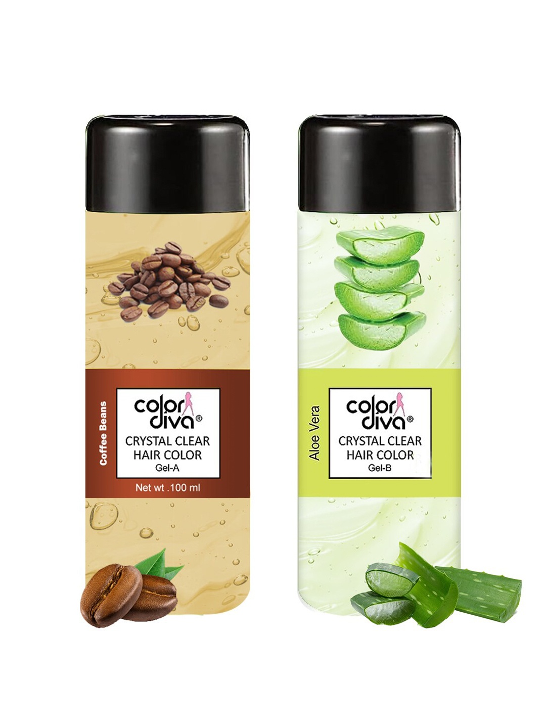 

Adbeni Color Diva 2-Pcs Coffee Bean & Aloe Vera Crystal Clear Hair Color-100ml Each- Brown