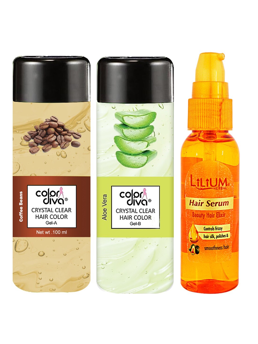 Adbeni Color Diva 2-Pcs Crystal Clear Hair Color - Coffee Beans & Aloevera With Hair Serum, Brown