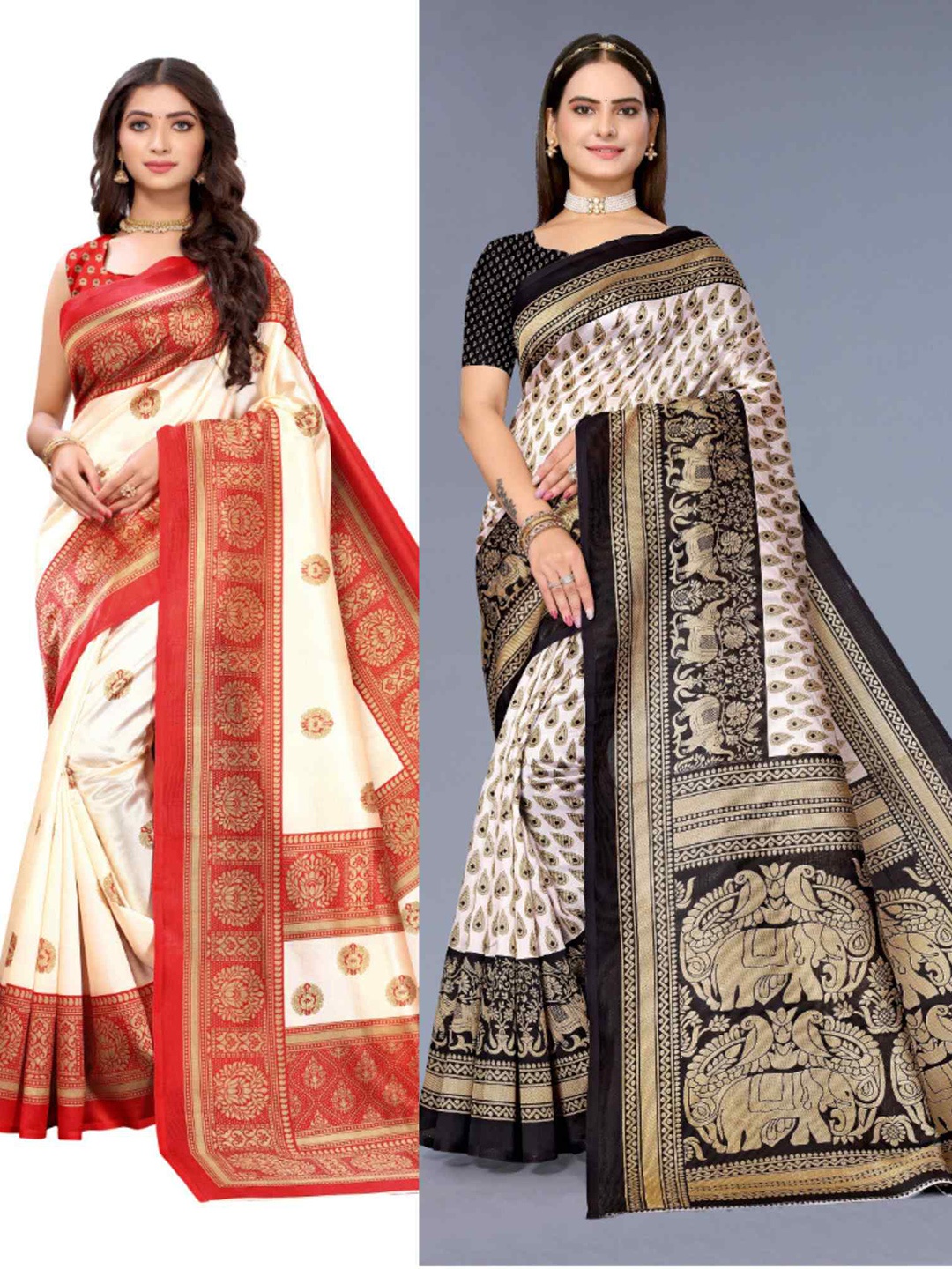 

KALINI Selection of 2 Floral Woven Design Mysore Silk Saree, White