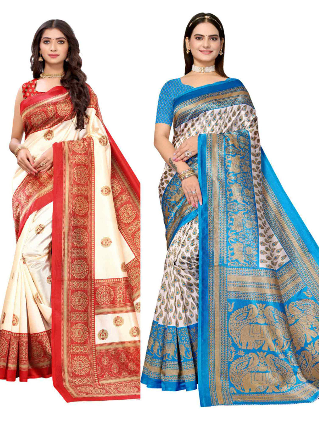 

KALINI Selection of 2 Floral Printed Mysore Silk Saree, Red