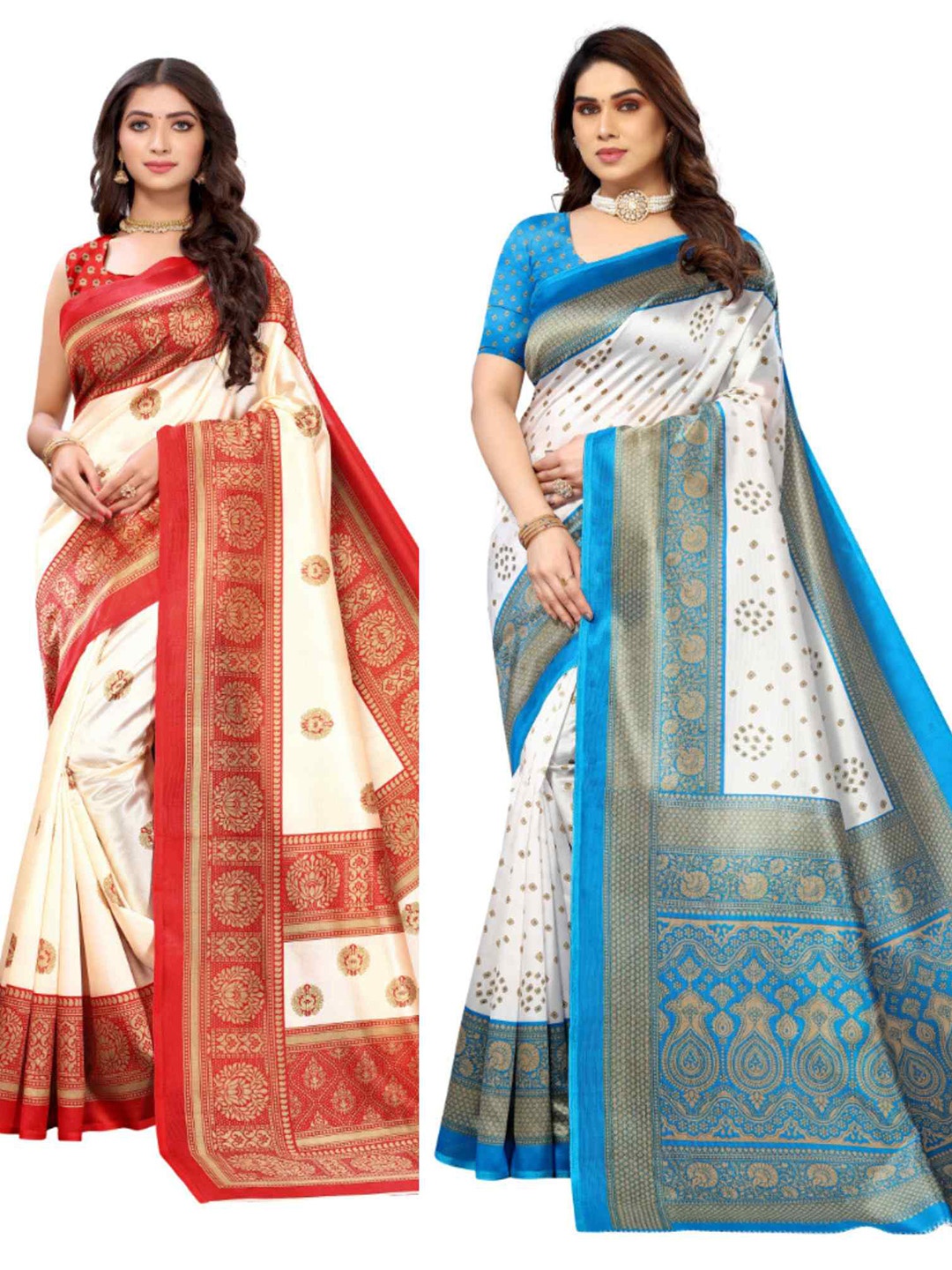 

KALINI Selection of 2 Floral Printed Mysore Silk Saree, White