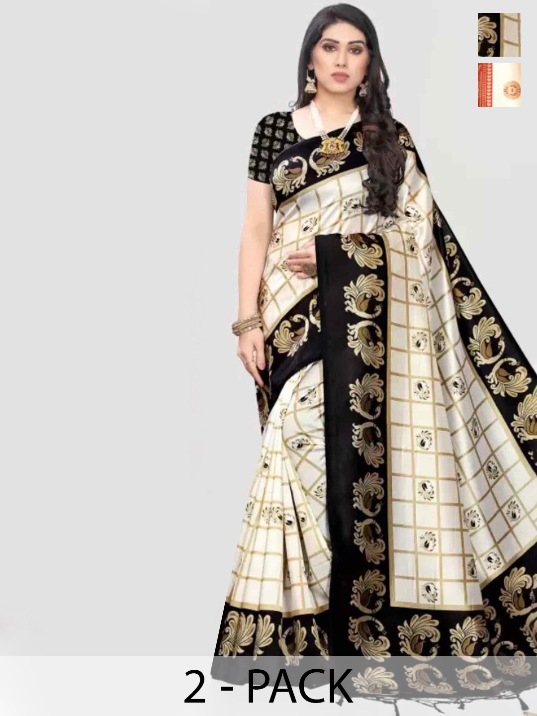 

KALINI Selection of 2 Floral Printed Mysore Silk Saree, White