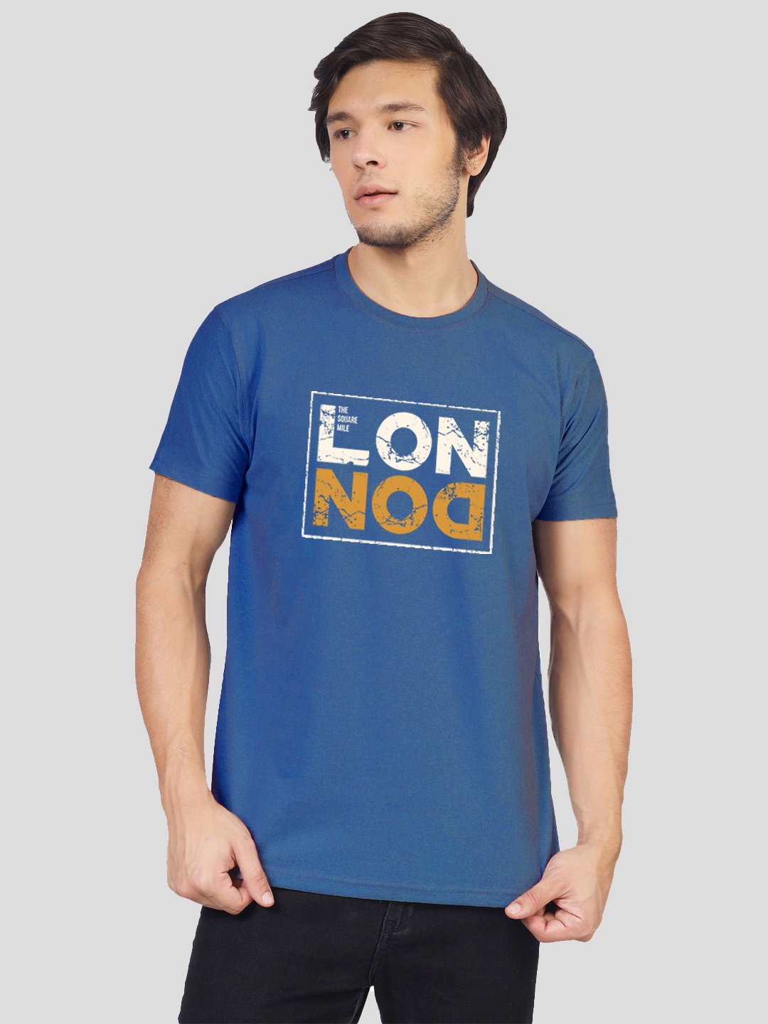 

Greylongg Printed Round Neck Short Sleeves Cotton T-shirt, Blue