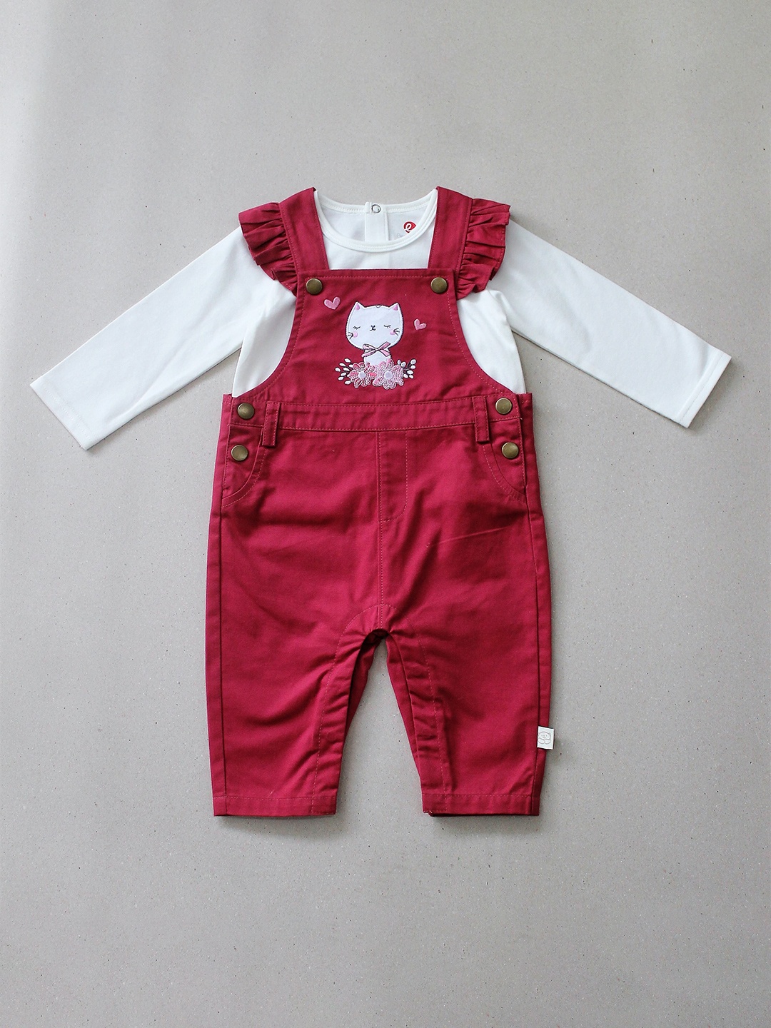

BAESD Infant Girls Graphic Embroidered Straight Leg Dungaree With T-shirt, Fuchsia