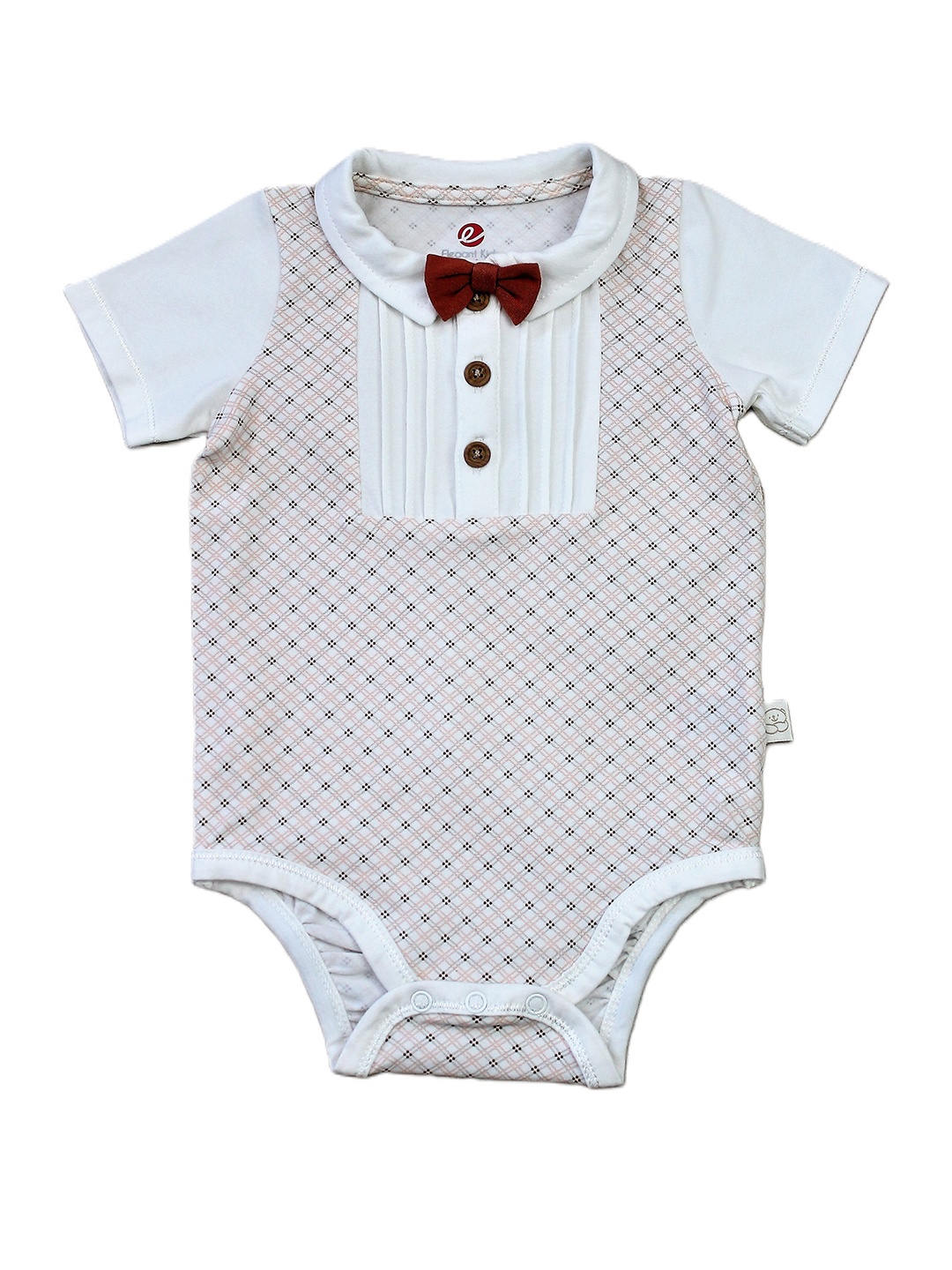 

BAESD Infants Printed Romper With Bow Tie & Pin Stripe, Beige