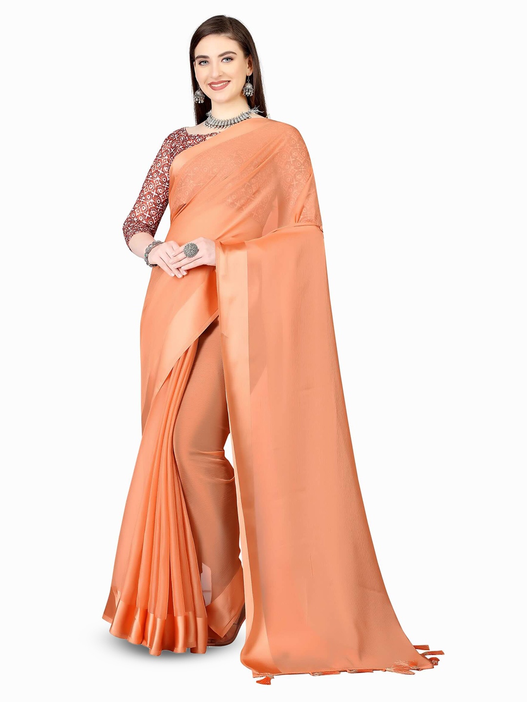 

Avojee Plain Saree, Orange