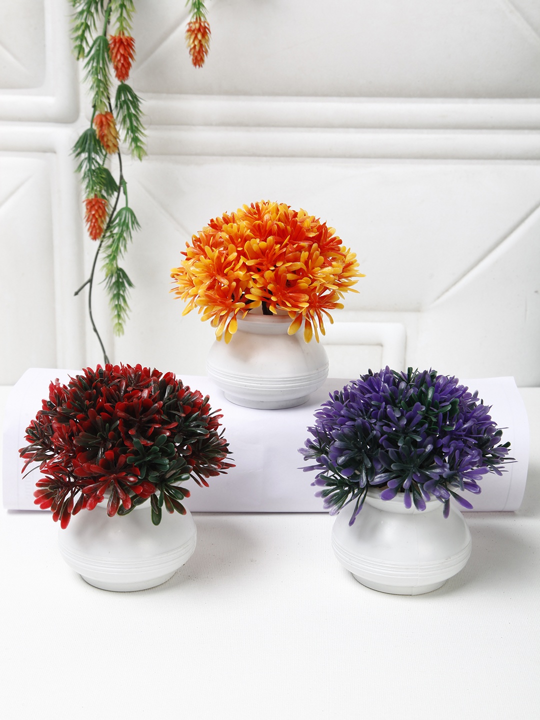 

FOLIYAJ Maroon & Purple 3 Pieces With Pot Artificial Plants