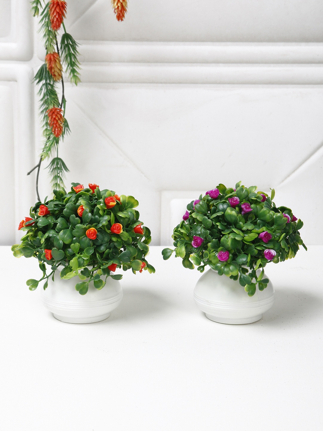 

FOLIYAJ Green & Orange 2 Pieces With Pot Artificial Plants