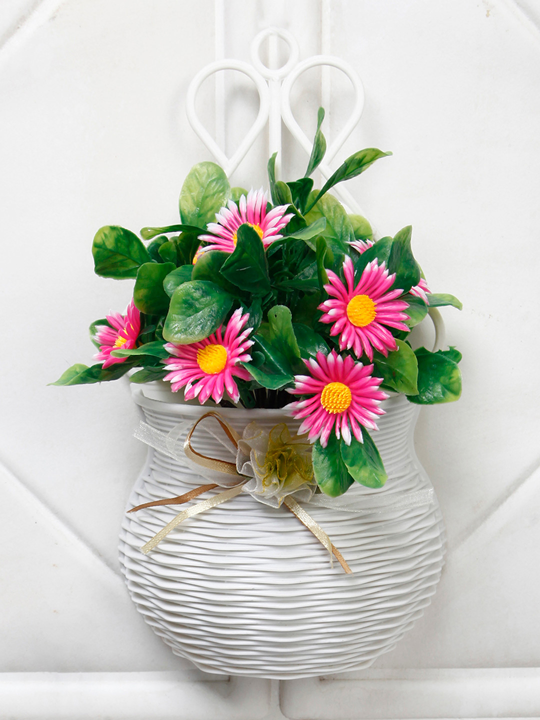 

FOLIYAJ Green & Pink Artificial Flower With Pot