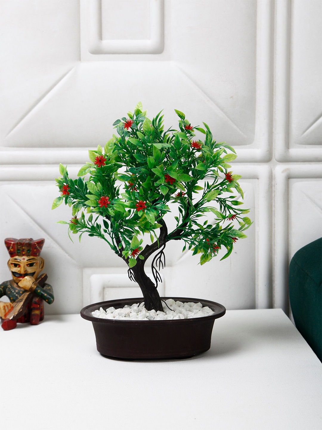 

FOLIYAJ Green & Red Artificial Flowers With Pot