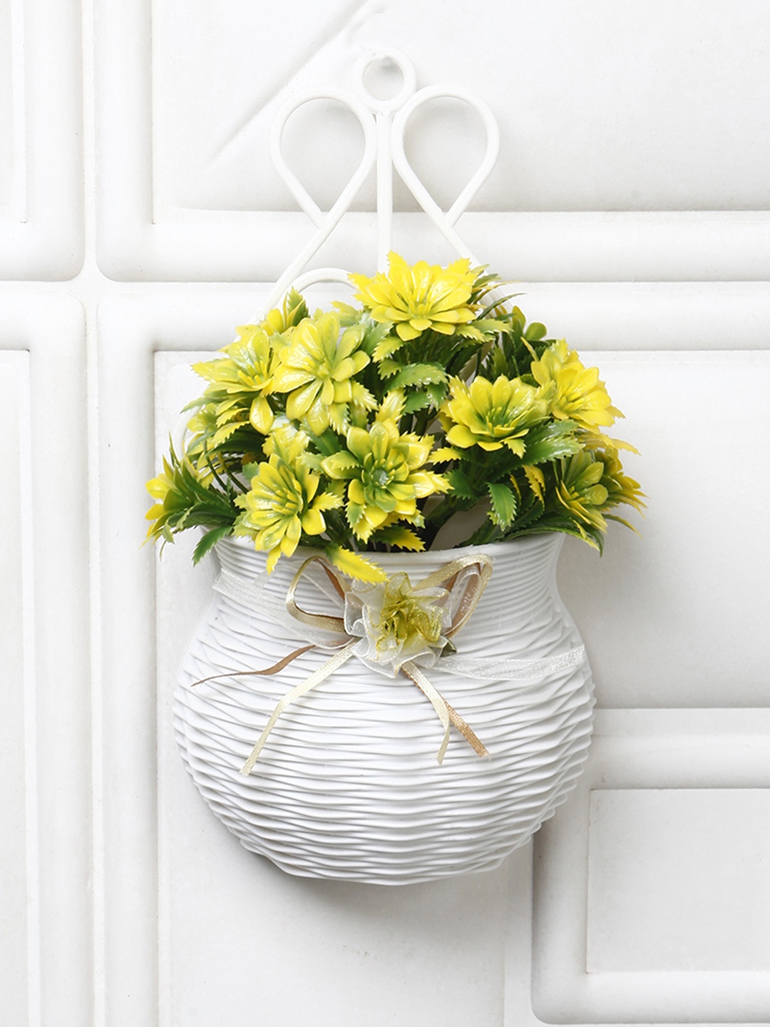 

FOLIYAJ Yellow & Green Hanging Artificial Flowers With Pot